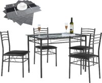 VECELO Dining Table with 4 Chairs 4 Placemats Included, Black