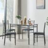 VECELO Dining Table with 4 Chairs 4 Placemats Included, Black VECELO Dining Table with 4 Chairs 4 Placemats Included, Black