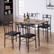 VECELO Kitchen Dining Room Table Sets for 4, 5 Piece Metal and Wood Rectangular Breakfast Nook, Dinette with Chairs, Retro-Brown