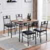 VECELO Kitchen Dining Room Table Sets for 4, 5 Piece Metal and Wood Rectangular Breakfast Nook, Dinette with Chairs, Retro-Brown