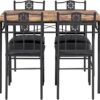 VECELO Kitchen Dining Room Table Sets for 4, 5 Piece Metal and Wood Rectangular Breakfast Nook, Dinette with Chairs, Retro-Brown