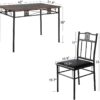 VECELO Kitchen Dining Room Table Sets for 4, 5 Piece Metal and Wood Rectangular Breakfast Nook, Dinette with Chairs, Retro-Brown