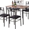 VECELO Kitchen Dining Room Table Sets for 4, 5 Piece Metal and Wood Rectangular Breakfast Nook, Dinette with Chairs, Retro-Brown