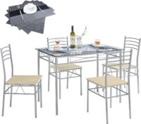 VECELO Kitchen Dining Room Table and Chairs 4, 5-Piece Dinette Sets, Space Saving (Silver), Silvery