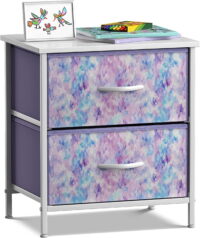 Sorbus Nightstand with 2 Drawers - Bedside Furniture & Accent End Table Chest for Home, Bedroom, Office, College Dorm, Steel Frame, Wood Top, Easy Pull Fabric Bins (2-Drawer, Blue/Pink/Purple