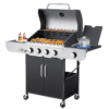 Yoleny 4 Burner BBQ Propane Gas Grill，24,000/36,000 BTU Stainless Steel with Stove and Side Table