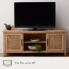 My Texas House Emma Wood and Cane TV Stand for TVs up to 65 inches, Light Oak, 5 minute Assembly