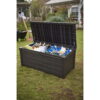 Keter Brightwood 120gal Weatherproof Patio Deck Storage Box Bench, Brown Keter Brightwood 120gal Weatherproof Patio Deck Storage Box Bench, Brown