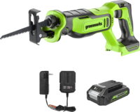 Greenworks 24V Brushless 1" Reciprocating Saw Kit, Cordless Powered Variable Speed Saw, 2 Ah Battery and Charger