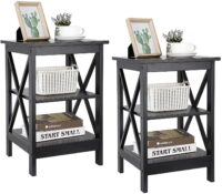 HomGarden 2 Pack 3-Tier End Table Square Wood Sofa Side Table, Black