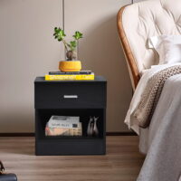 Ktaxon Night Table 1 Drawer Metal Handle Bedside Cabinet Bedroom Furniture Black