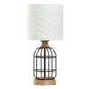 Mainstays Black Metal Cage Table Lamp with Wood Accents and Drum Shade, bulb included, 17
