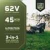 Green Machine GMPM6200 62V Cordless 3-in-1 High Wheel Push Walk Behind Mower, Brushless 22 In. Cutting Width with 4Ah Battery and Rapid Charger