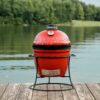 Kamado Joe KJ13RH Joe Jr. 13.5 in. Portable Charcoal Grill in Red with Cast Iron Cart, Heat Deflectors and Ash Tool