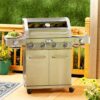 Monument Grills 35633 4-Burner Propane Gas Grill in Stainless with Clear View Lid, LED Controls, Side and Sear Burners