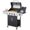 MELLCOM BGGIN0070 4-Burner BBQ Propane Gas Grill, 24,000 Stainless Steel Patio Garden Barbecue Grill in Black