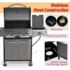 PHI VILLA THD-E02GR001 4-Burner Portable Propane Gas Grill in Stainless Steel with Side Burner and Fixed Side Tables PHI VILLA THD-E02GR001 4-Burner Portable Propane Gas Grill in Stainless Steel with Side Burner and Fixed Side Tables