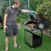 PHI VILLA THD-E02GR001 4-Burner Portable Propane Gas Grill in Stainless Steel with Side Burner and Fixed Side Tables PHI VILLA THD-E02GR001 4-Burner Portable Propane Gas Grill in Stainless Steel with Side Burner and Fixed Side Tables