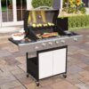 PHI VILLA THD-E02GR001 4-Burner Portable Propane Gas Grill in Stainless Steel with Side Burner and Fixed Side Tables PHI VILLA THD-E02GR001 4-Burner Portable Propane Gas Grill in Stainless Steel with Side Burner and Fixed Side Tables