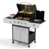 PHI VILLA THD-E02GR001 4-Burner Portable Propane Gas Grill in Stainless Steel with Side Burner and Fixed Side Tables PHI VILLA THD-E02GR001 4-Burner Portable Propane Gas Grill in Stainless Steel with Side Burner and Fixed Side Tables