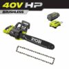 RYOBI RY40580-AC 40V HP Brushless 18 in Battery Chainsaw w/ Extra 18 in. Chain, 5.0 Ah Battery and Charger