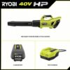 RYOBI RY404140 40V HP Brushless Whisper Series 160 MPH 650 CFM Cordless Battery Leaf Blower with 6.0 Ah Battery and Charger RYOBI RY404140 40V HP Brushless Whisper Series 160 MPH 650 CFM Cordless Battery Leaf Blower with 6.0 Ah Battery and Charger