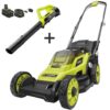 RYOBI P1180-2X ONE+ 18V 13 in. Cordless Battery Walk Behind Push Lawn Mower and Leaf Blower with 4.0 Ah Battery and Charger