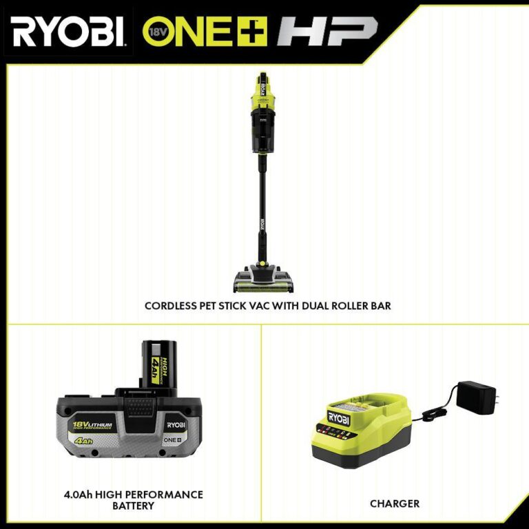 Ryobi Pblsv K One Hp V Brushless Cordless Pet Stick Vac With Kit With Dual Roller Ah