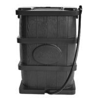 FCMP Outdoor WG4000-GRY Wood Grain Rain Barrel with Flat Back for Watering Outdoor Plants & Gardens, Gray