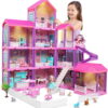 Beefunni 36 inch Dollhouse, with Slide, Dolls and 11 Rooms, Creative Dollhouse Toys for Girls, Gift for 3 to 8 Year Old, Assembly Required