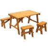 KidKraft Wooden Outdoor Picnic Table with Three Benches, Kids Patio Furniture, Amber