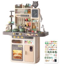 Kitchen Set for Kids, Big Modern Kitchen set 87 pcs Pretend Play Cook with Sink, Light, Sound, Cutting Food, Steam and Water Features, by VALESSATI