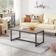 Alden Design Industrial Wood and Metal Coffee Table, Rustic Gray