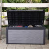 Keter Premier Outdoor 150 Gallon Wood and Resin Deck Box, Black and Gray