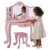 KidKraft Wooden Princess Vanity & Stool Set with Mirror, Pink