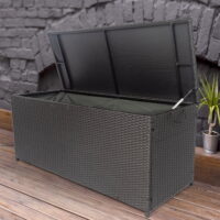 Seizeen Rattan Outdoor Storage Box, XL Wicker Deck Box & Cushion Storage Container, Waterproof Pool Box for Pool Accessories, 113 Gallon Patio Storage Box W/Inner Liner, Black