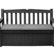Keter Solana 70 Gallon Storage Bench Deck Box for Patio Furniture, Front Porch Decor and Outdoor Seating – Perfect to Store Garden Tools and Pool Toys, Grey