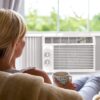hOmeLabs 5000 BTU Window Mounted Air Conditioner - 7-Speed Window AC Unit Small Quiet Mechanical Controls 2 Cool and Fan Settings with Installation Kit Leaf Guards Washable Filter - Indoor Room AC