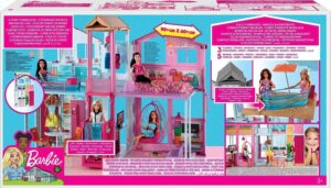 Barbie Doll House, 3-Story Townhouse with 4 Rooms & Rooftop Lounge, Furniture & Accessories Including Swinging Chair