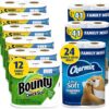 Charmin Ultra Soft Cushiony Touch Toilet Paper, 24 Family Mega Rolls and Bounty Quick-Size Paper Towels,12 Family Rolls, Bundle