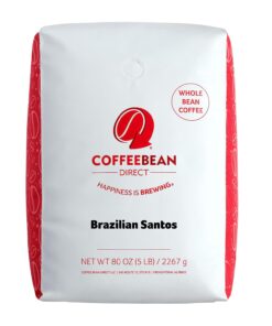 Coffee Bean Direct Brazilian Santos, Whole Bean Coffee, 5-Pound Bag