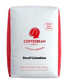 Coffee Bean Direct Decaf Colombian, Whole Bean Coffee, 5-Pound Bag
