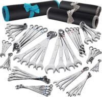DURATECH 52-Piece Combination Wrench Set, 32PCS Combo Wrench Set & 20PCS Stubby Wrench Set, SAE & Metric, CR-V Steel, with Rolling Pouch