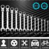 DURATECH Flex-Head Ratcheting Combination Wrench Set, SAE, 13-piece, 5/16'' to 1'', CR-V Steel, with Rolling Pouch