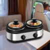 Double Slow Cooker, Buffet Servers and Warmers, Dual 2 Pot Slow Cooker Food Warmer, Adjustable Temp Dishwasher Safe Removable Ceramic Pot Glass Lid, 2 x 1.25 QT Portable Small Crock Cooker