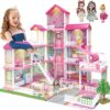 Dreamy Dollhouse Playset with Elevator,Slide,Stairway,Lights,Furniture,Accessories,Pretend Play Dreamhouse