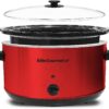 Elite Gourmet MST-900RXT Electric Ceramic XL Jumbo Slow Cooker, Adjustable Temp, Entrees, Sauces, Stews & Dips, Dishwasher Safe Glass Lid & Crock, 8.5 Quart, Metallic Red