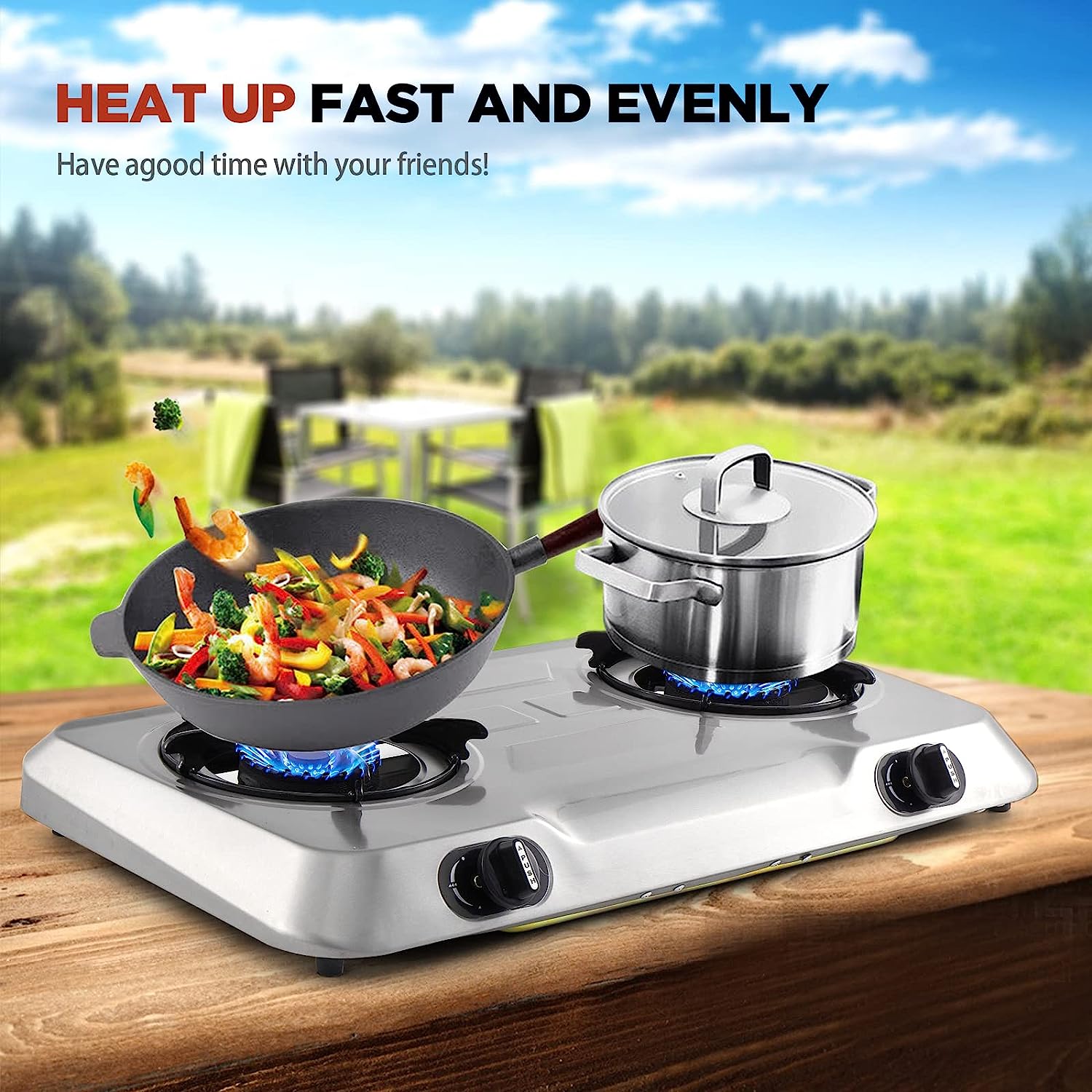 propane wok cooker burner portable fryer outdoor camping stir fry