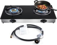Forimo Propane Gas Cooktop 2 Burners Stove portable gas stove Tempered Glass Double Auto Ignition Camping Burner LPG for RV, Apartments, Outdoor