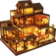Fsolis DIY Dollhouse Miniature Kit with Furniture, Miniature House Kit 3D Wooden Miniature House